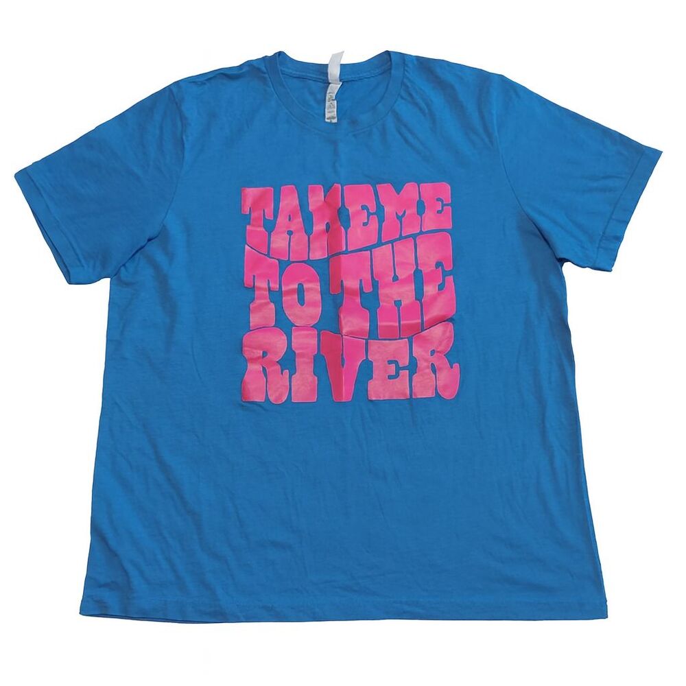 Bella + Canvas Graphic Women's T-shirt "Take Me to the River" Size XL Blue Pink